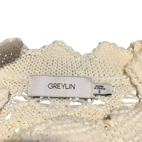 Anthropologie Greylin Cream and White Woven/Gauze Sweater- Size S - Picture 4 of 9